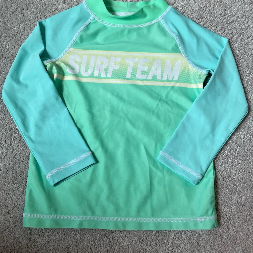 Kids Longsleeve Rashguard Size 5 blue green swim shirt